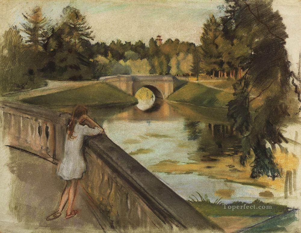 ガッチナ・カルピン池の橋 1923年 ロシア油絵